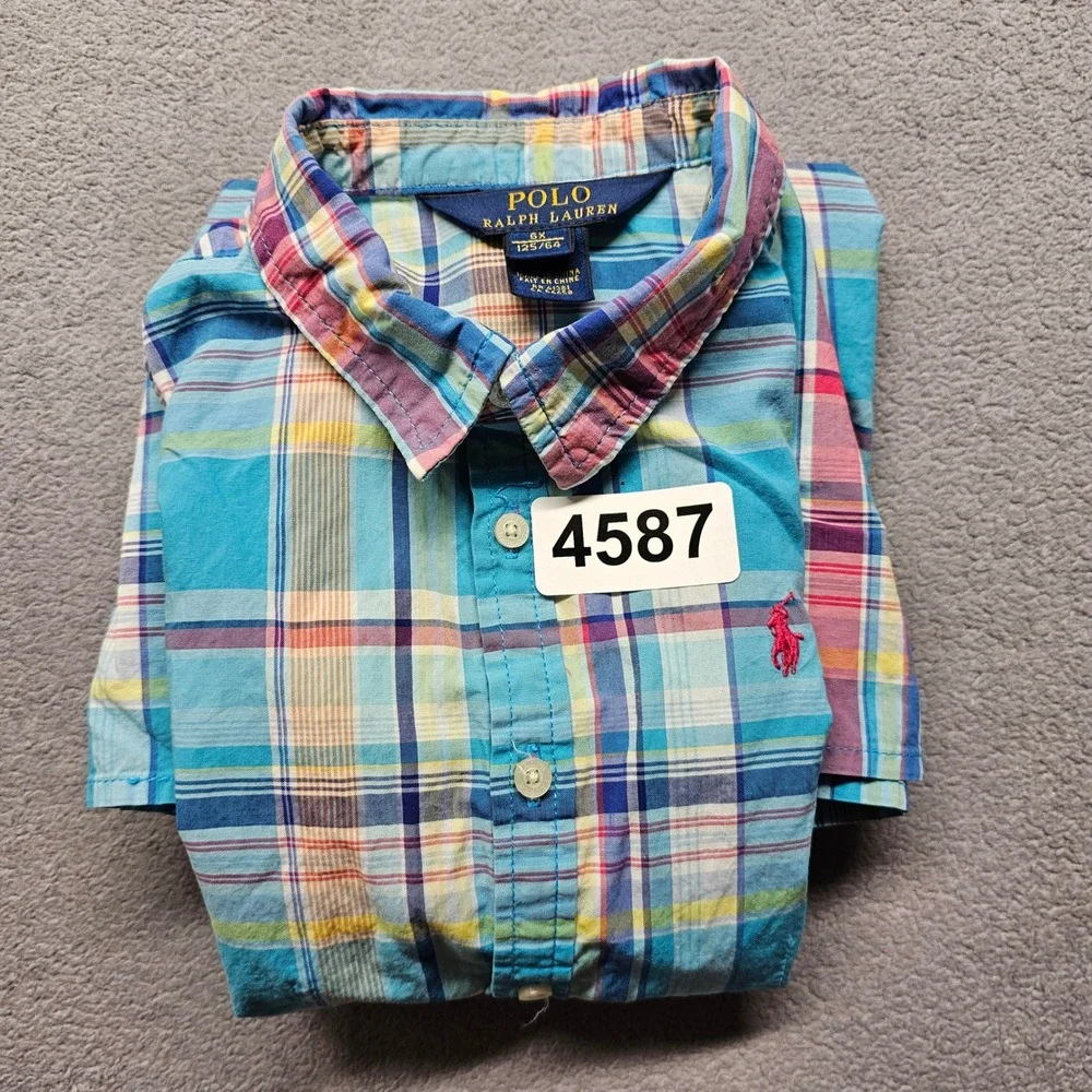 Polo Ralph Lauren Plaid Dress Girls 6X Blue Pink Madras Sleeveless Fit Flare